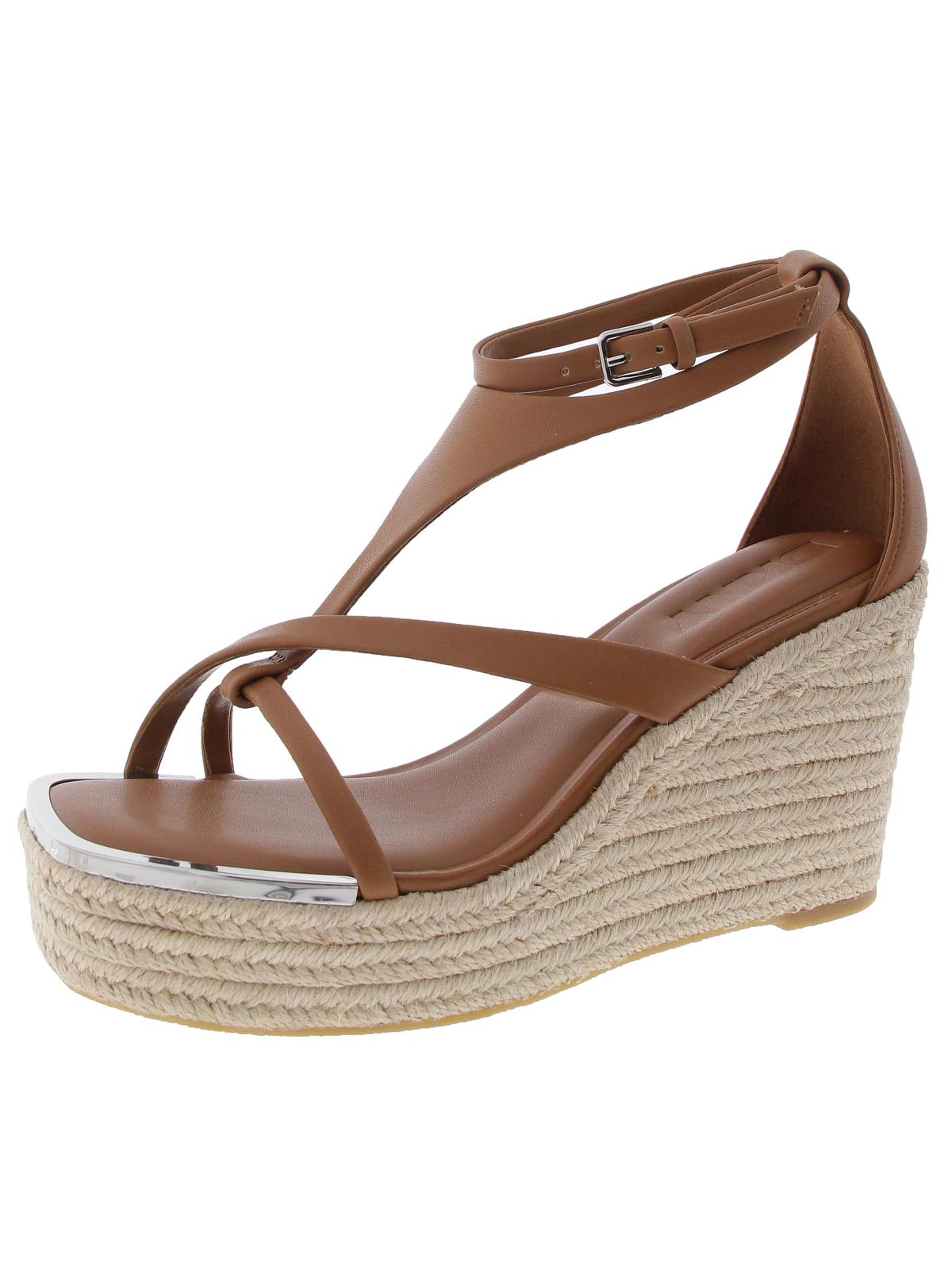 DKNY Womens Maryn Adjustable Faux Leather Wedge Sandals